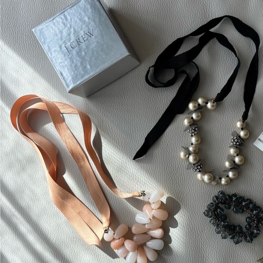 J. Crew jewelry ribbon tie necklaces bead bracelet
